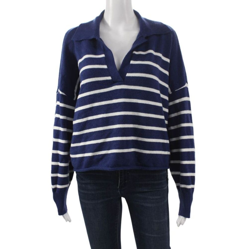 Kerri Rosenthal Women Striped Heart Pullover Blue Long Sleeve Size L